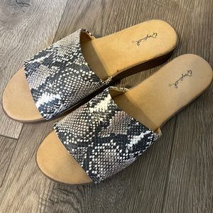 Never worn faux snake skin slippers